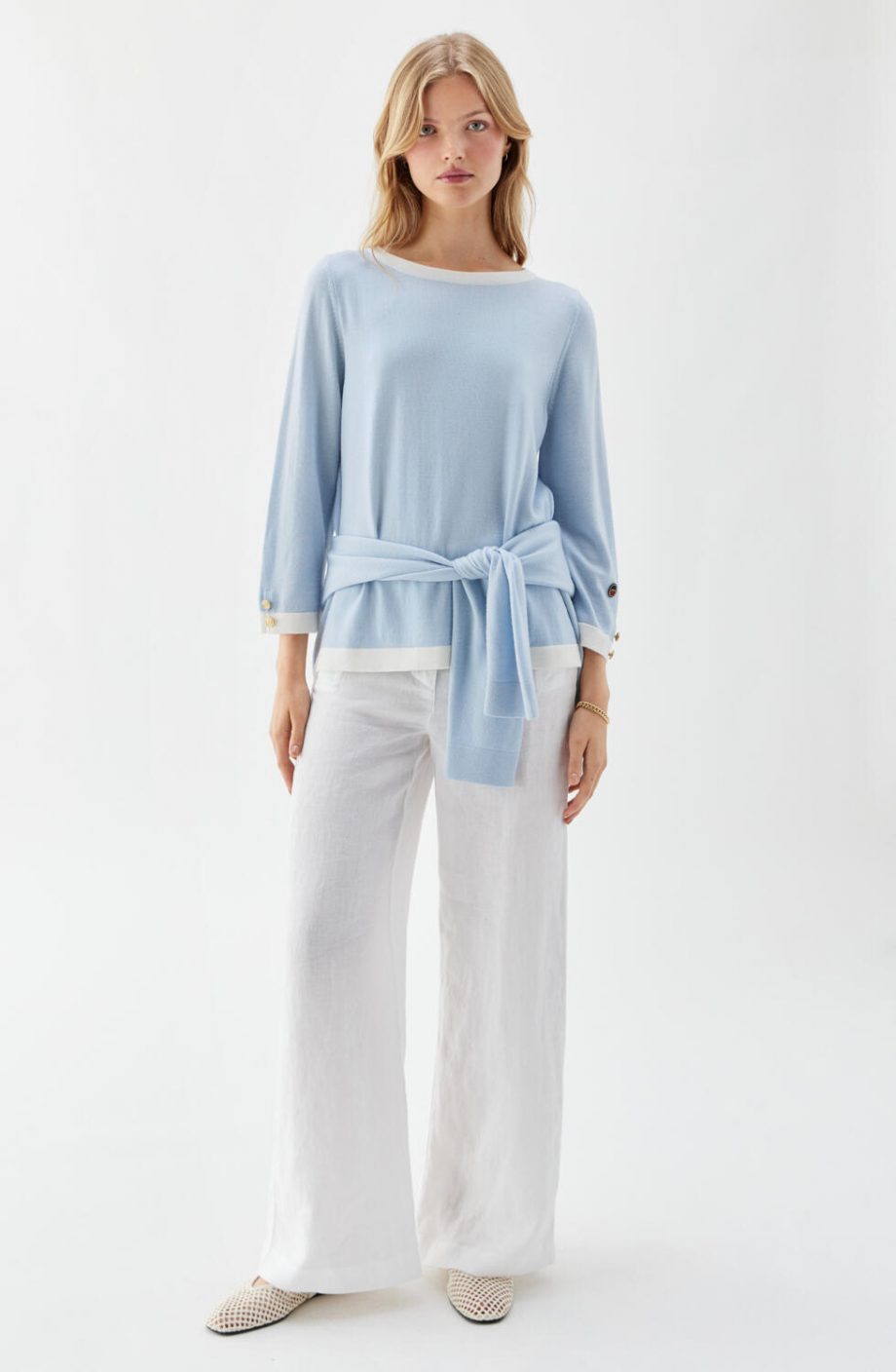 Helen contrast top - Ice blue/ecru