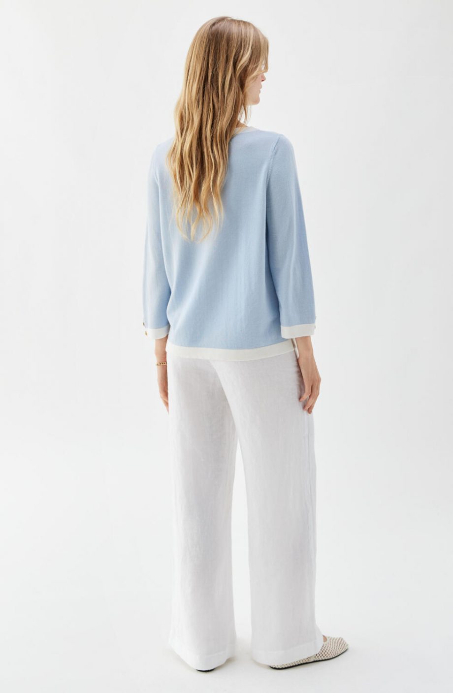 Helen contrast top - Ice blue/ecru